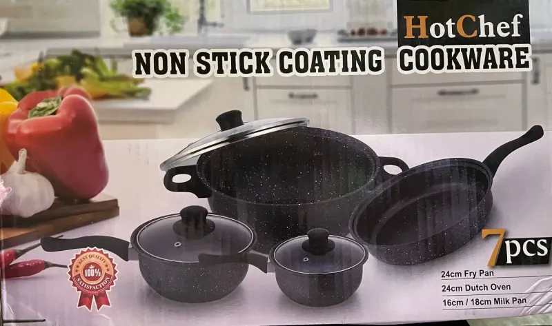 Набір каструль з мармуровим покриттям зі скляними кришками Hot Chef 7 предметів