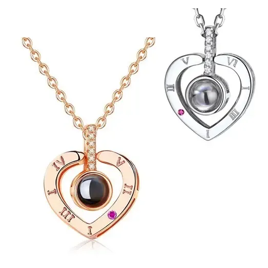 Кулон підвіска з проекцією I love you Я тебе люблю 100 мовами світу у формі серця