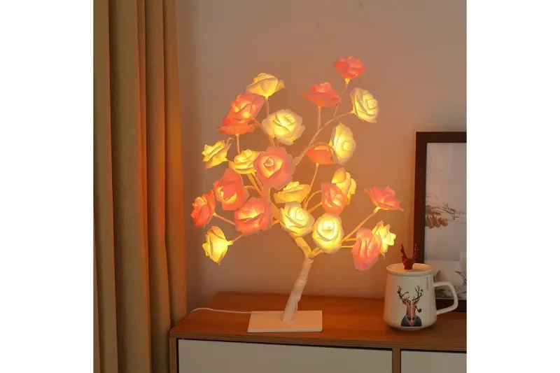 Біло-рожева Настільна світлодіодна лампа / Дерево Троянда / Декоративна настільна лампа для дому