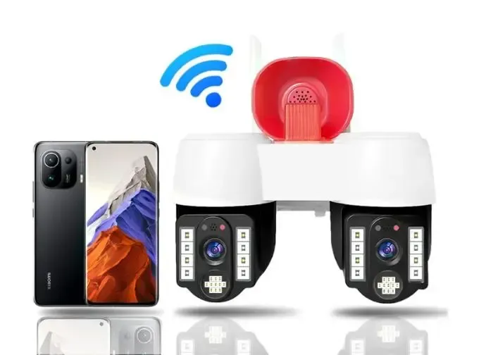 Високопродуктивна камера відеоспостереження з двома напрямками руху, WIFI, горизонтальне обертання на 360° та вертикальне на 90°, водонепроникна, нічне бачення, датчик руху, 4M, x10, V380pro