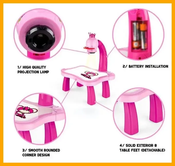 Дитячий стіл проектор для малювання з підсвічуванням Projector Painting РОЖОВИЙ