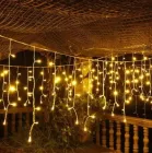 Холодний білий Новорічна святкова гірлянда бахрома 120 Led прозорий провід 3х0.5 м