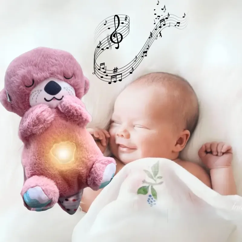 рожева Дихаюча плюшева іграшка видра зі світлом та звуком