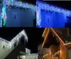 Синій Новорічна святкова гірлянда бахрома 120 Led прозорий провід 3х0.5 м