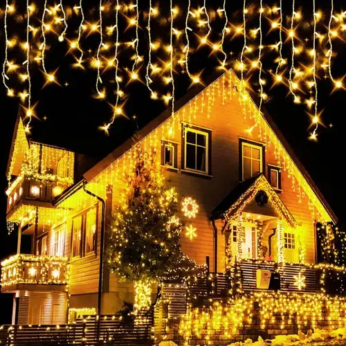Різнокольоровий Новорічна святкова гірлянда бахрома 120 Led прозорий провід 3х0.5 м