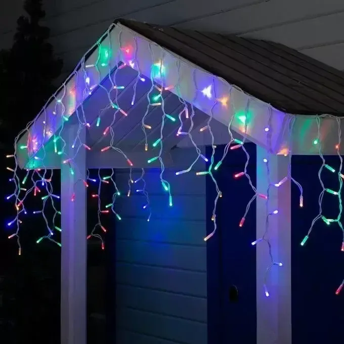 Синій Новорічна святкова гірлянда бахрома 120 Led прозорий провід 3х0.5 м