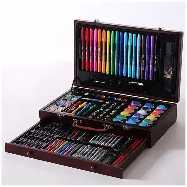 Набір для малювання в дерев'яній валізці, Mega Art Set 123 предмета.Дитячий набір для творчості художника