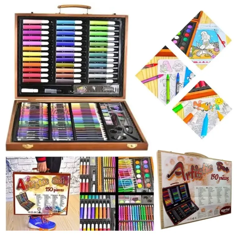 Дитячий набір для малювання та творчості Kartal на 150 предметів у дерев'яній валізі