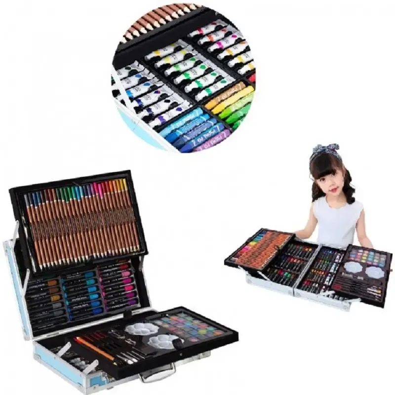 рожевий Набір для малювання 145 предметів в алюмінієвій валізці
