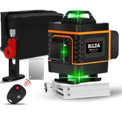 Лазерний рівень нівелір для стяжки підлоги HILDA 4D 16 ліній 360 ° градусів самовирівнюється Зелений промінь + пульт + акумулятор з дисплеєм