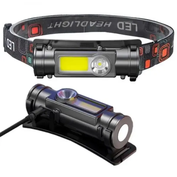 Маленький ліхтар налобний Police GL-211-ХРЕ-COB від USB з магнітом, вбудований акумулятор
