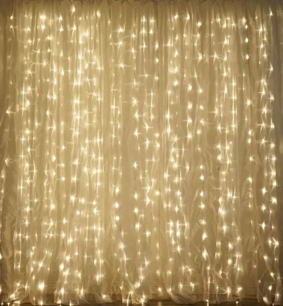 Гірлянда водоспад 320 LED 5mm 3м/2м теплий колір на прозорому дроті