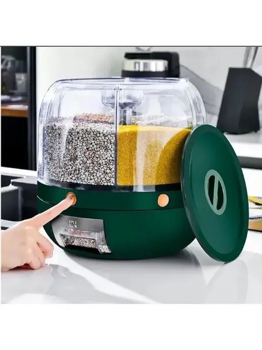 Зелений Круглий органайзер-диспенсер для круп із дозатором 10 л