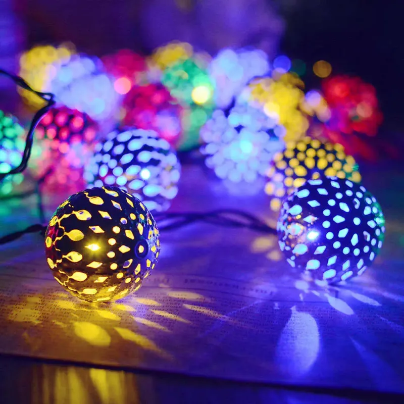 Гірлянда світлодіодна Кулька металева золота, 20 LED, Мультицвет