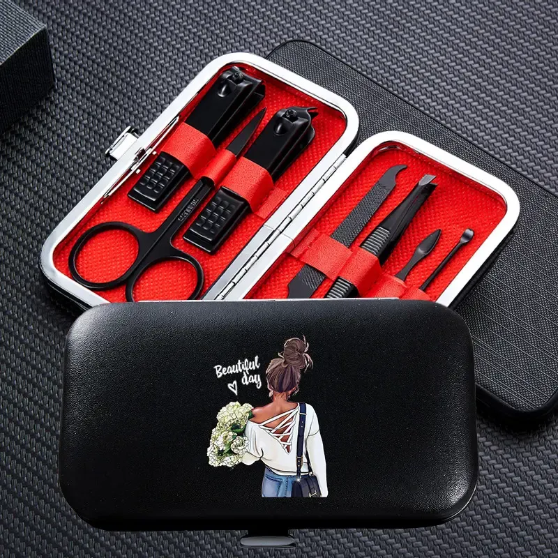 Набір манікюрний з 7 предметів у футлярі. Набір для манікюру та педикюру в чохлі (чорний)