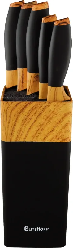 Набір кухонних ножів у блоці з 5 штук EliteHoff ножі в органайзері