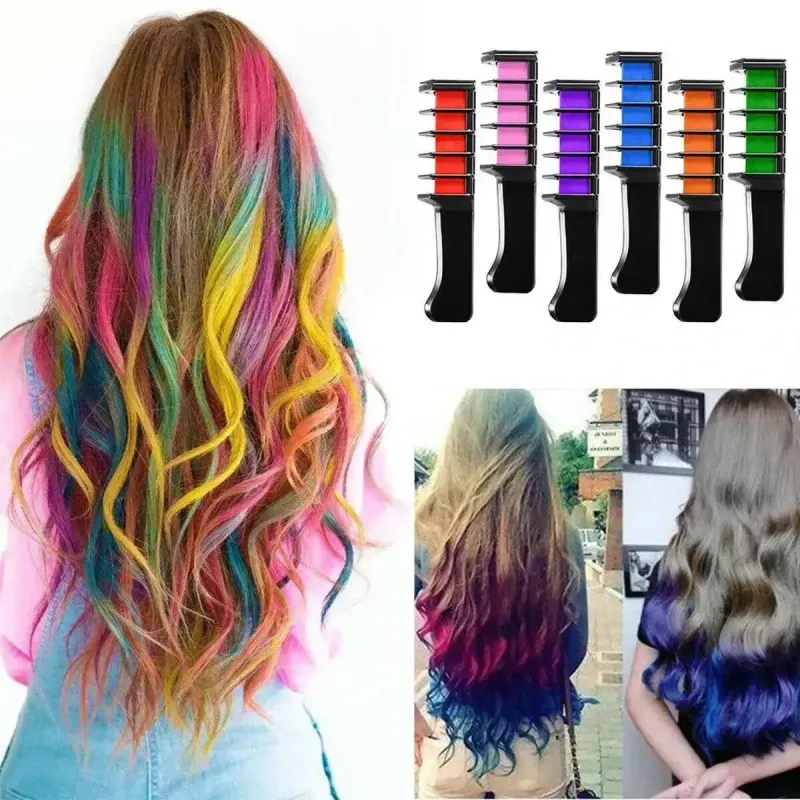 Набір крейди для волосся 6  шт Hair chalk Різнокольорові барвники гребінець для дітей та дорослих