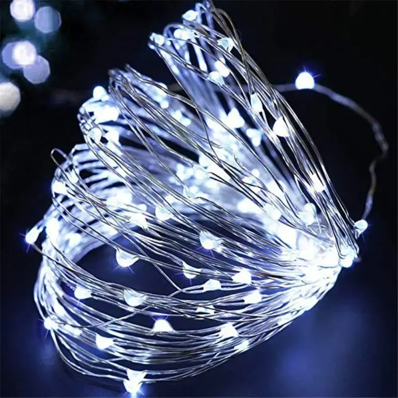 Гірлянда нитка Роса від USB, 30м, 300LED + пульт, Холодний білий / Світлодіодна новорічна гірлянда