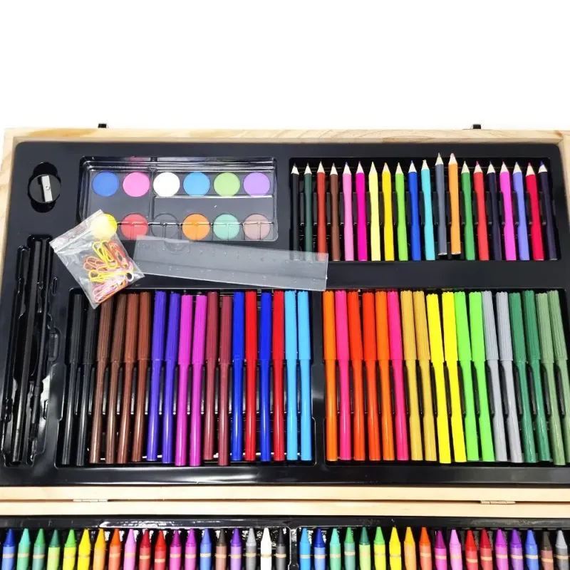 Дитячий набір для малювання та творчості 220 предметів у дерев'яній валізі