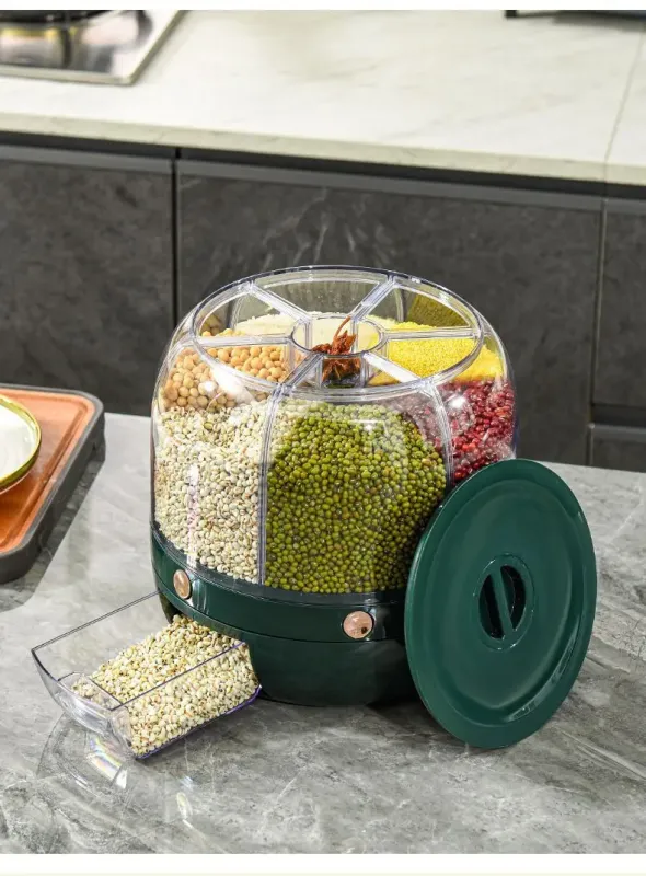 Зелений Круглий органайзер-диспенсер для круп із дозатором 10 л