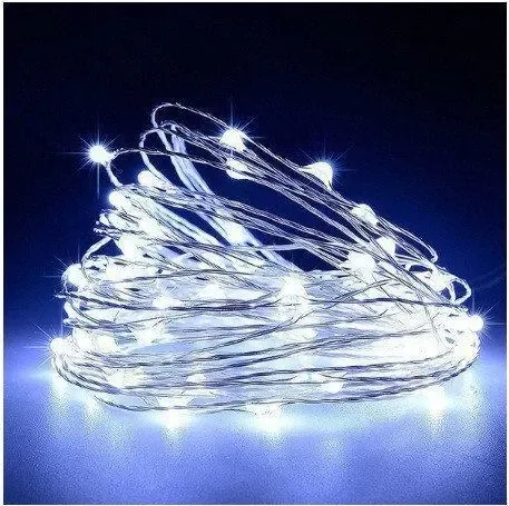 Новорічні гірлянди. Мідна дротяна лампа 100LED 10м (батарейки) Колір білий Силіконовий провід (7108)