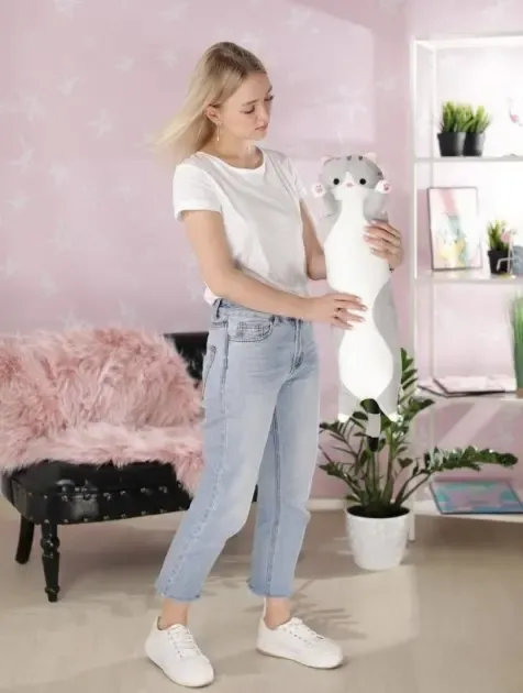 Сірий 70см М'яка Іграшка Кіт Довгий  Подушка Обнімашка