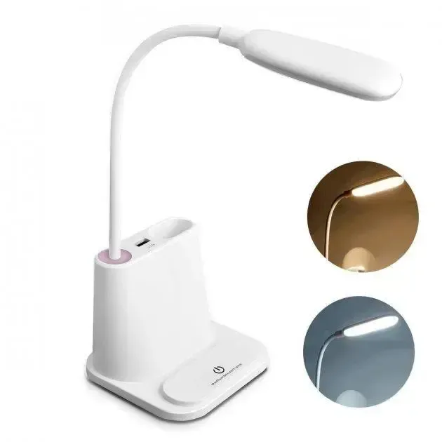 Рожева Акумуляторна настільна LED лампа Bionic Desk Lamp c USB виходом, органайзером та підставкою для смартфона