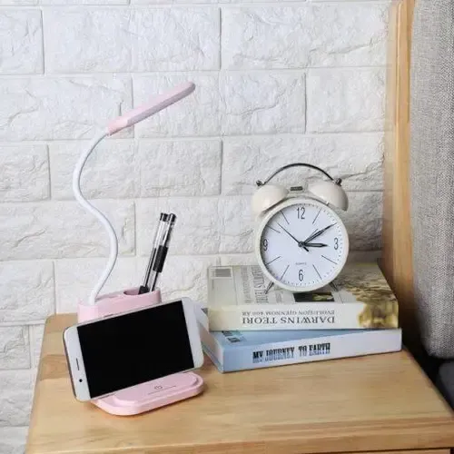 Рожева Акумуляторна настільна LED лампа Bionic Desk Lamp c USB виходом, органайзером та підставкою для смартфона