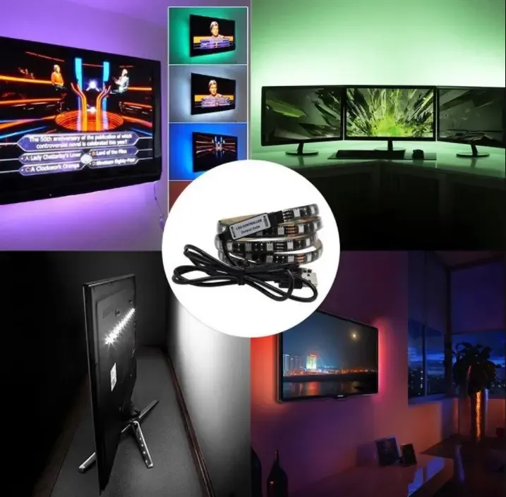 Стрічка світлодіодна RGB 5050 5м з пультом для підсвічування телевізора, монітора, меблів від USB