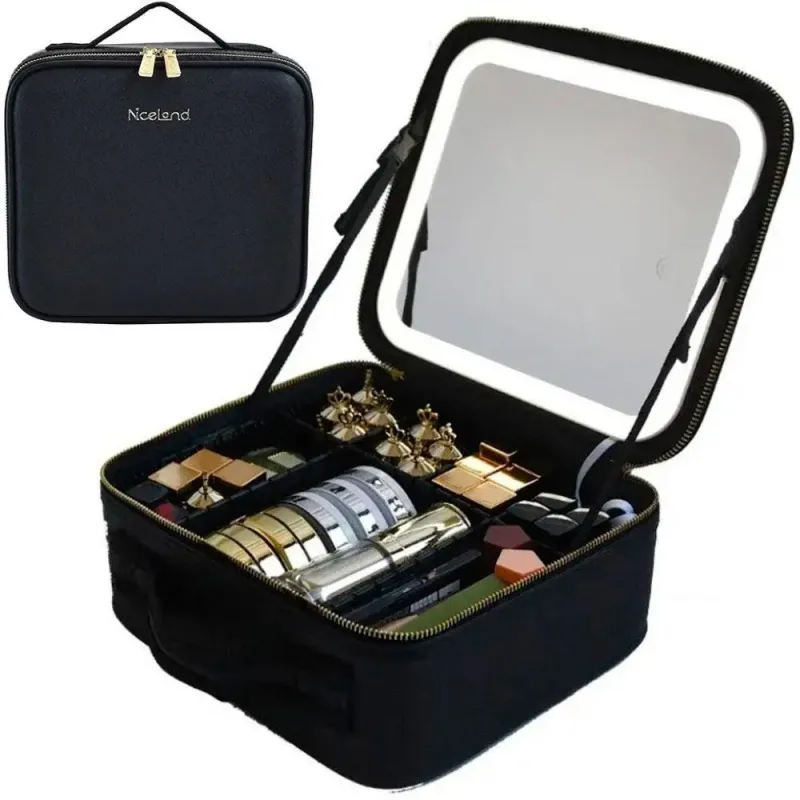 Рожева Дорожня косметичка-валіза з LED дзеркалом Рожева