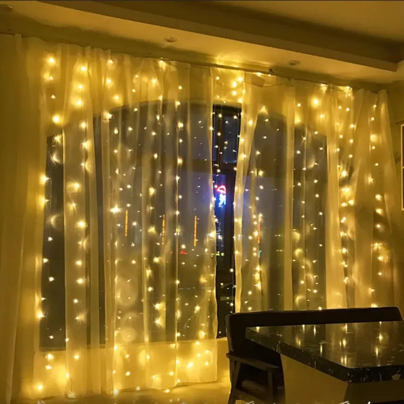 Гірлянда-штора Водоспад 3х2 м, 200 LED світлова завіса зі статичним режимом, тепле світло
