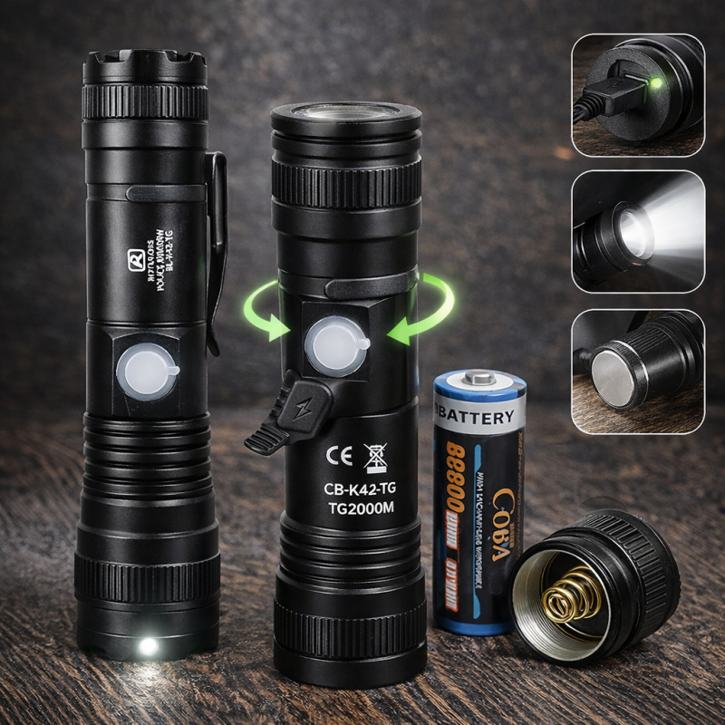 Потужний акумуляторний ліхтарик COBA CB-K42-TG TG2000M із зумом, магнітом та акумулятором 8800 mAh