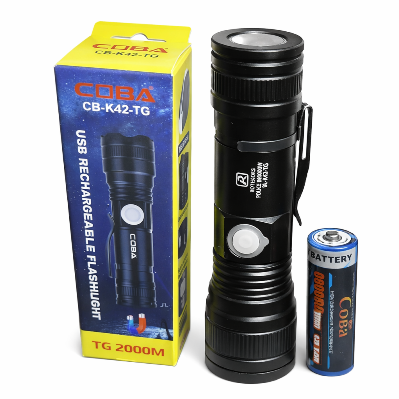 Потужний акумуляторний ліхтарик COBA CB-K42-TG TG2000M із зумом, магнітом та акумулятором 8800 mAh