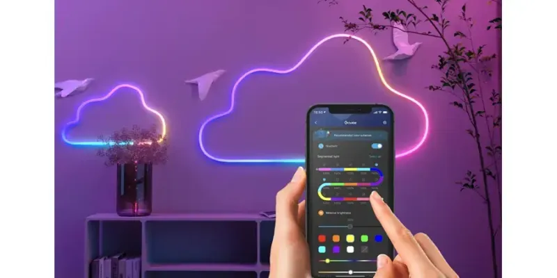 Розумна гнучка LED Neon RGB стрічка-шланг 5 метрів від USB керування режимами з телефону, Bluetooth додаток, пульт