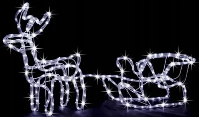 Холодний білий Вуличний новорічний олень із дюралайту маленький із санями від мережі