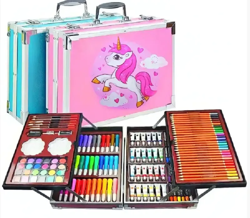 блакитний Набір для малювання 145 предметів в алюмінієвій валізці