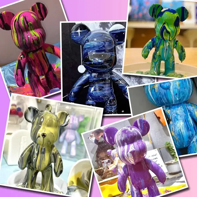 Флюїдний ведмедик DIY Creative Fluid Bear, 23см, з фарбами 3 шт. / Набір розмальовка для творчості ведмежа