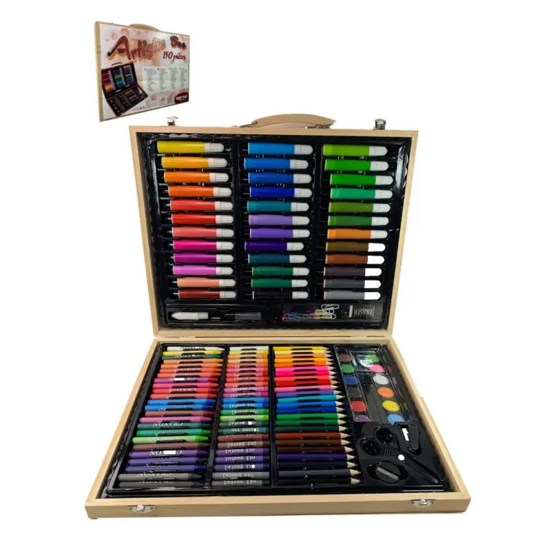 Дитячий набір для малювання та творчості Kartal на 150 предметів у дерев'яній валізі
