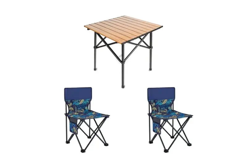 Стіл + 2 стільці STD-02 стіл складаний прямокутний коричневий, (Д530 * Ш550 * В500мм), стільці метал + тканина (40 * 40 * 35), сумка