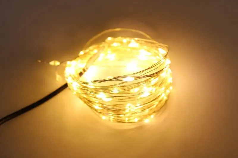 Новорічні гірлянди. Мідна дротяна лампа 100LED 10м, Колір Теплий Силіконовий дріт (7109)