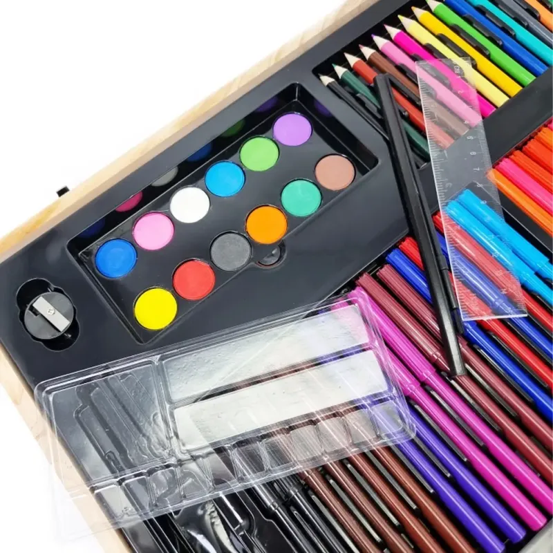 Дитячий набір для малювання та творчості 220 предметів у дерев'яній валізі