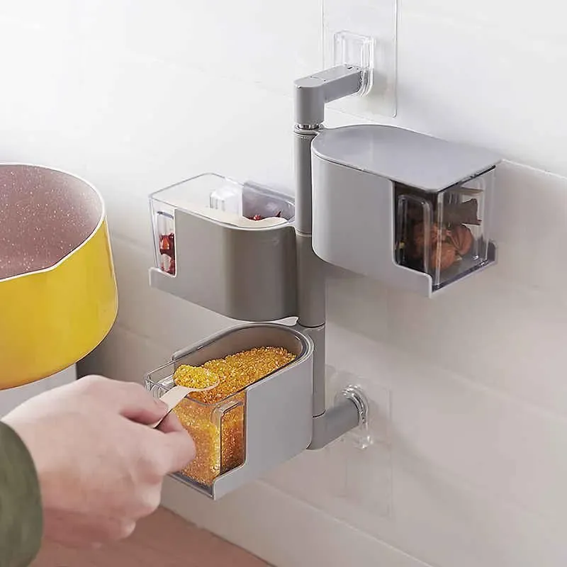 Модульна полиця для спецій настінна з поворотними контейнерами