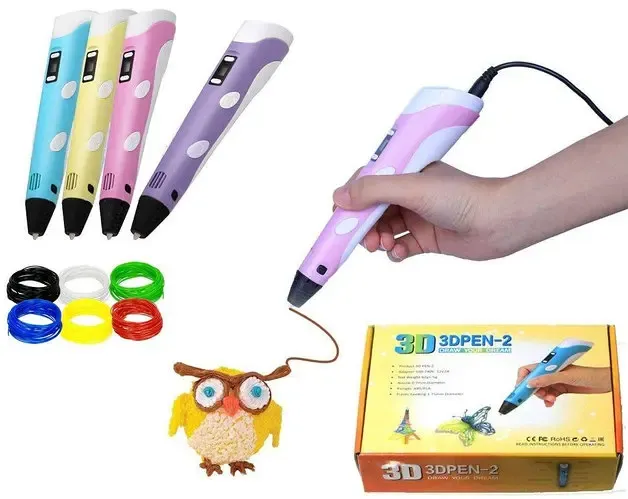 3D ручка з LCD дисплеєм та набором еко пластику для 3Д малювання 3D Pen Blue