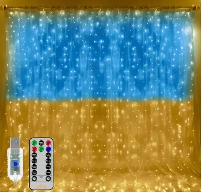Патріотична гірлянда штора Прапор України 3*3 м 160 LED класична IP44