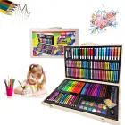 Дитячий набір для малювання та творчості 220 предметів у дерев'яній валізі