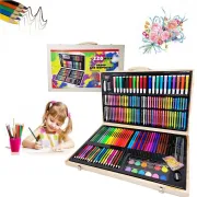 Дитячий набір для малювання та творчості 220 предметів у дерев'яній валізі