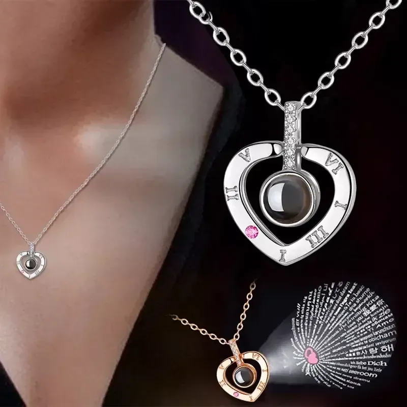 Кулон підвіска з проекцією I love you Я тебе люблю 100 мовами світу у формі серця