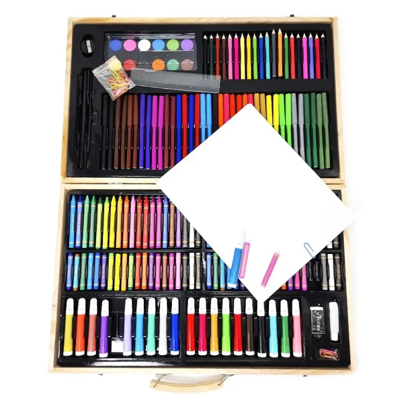 Дитячий набір для малювання та творчості 220 предметів у дерев'яній валізі