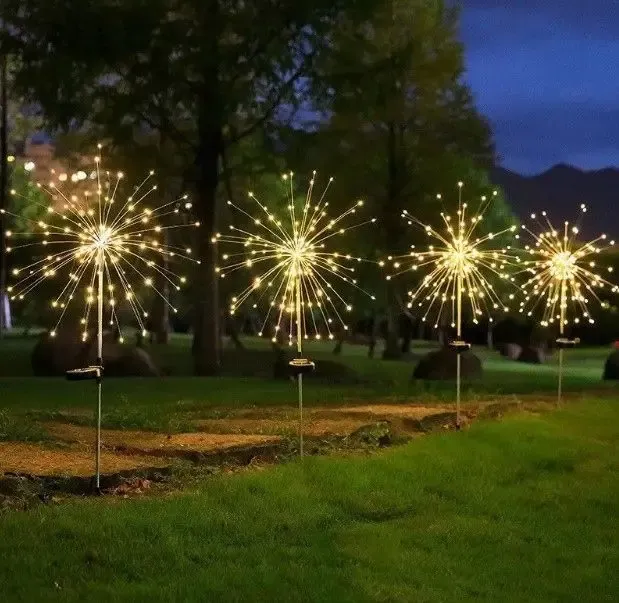 Ліхтар садовий Феєрверк газонний на сонячній батареї, 60 led, 8 режимів (2 шт. у комплекті)
