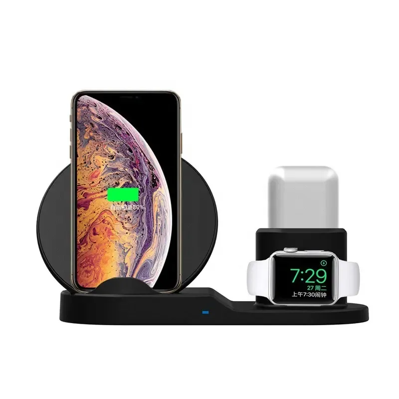 Швидка бездротова зарядка Qi Wireless Fast Charger 3 в 1 для телефону (док станція), чорна